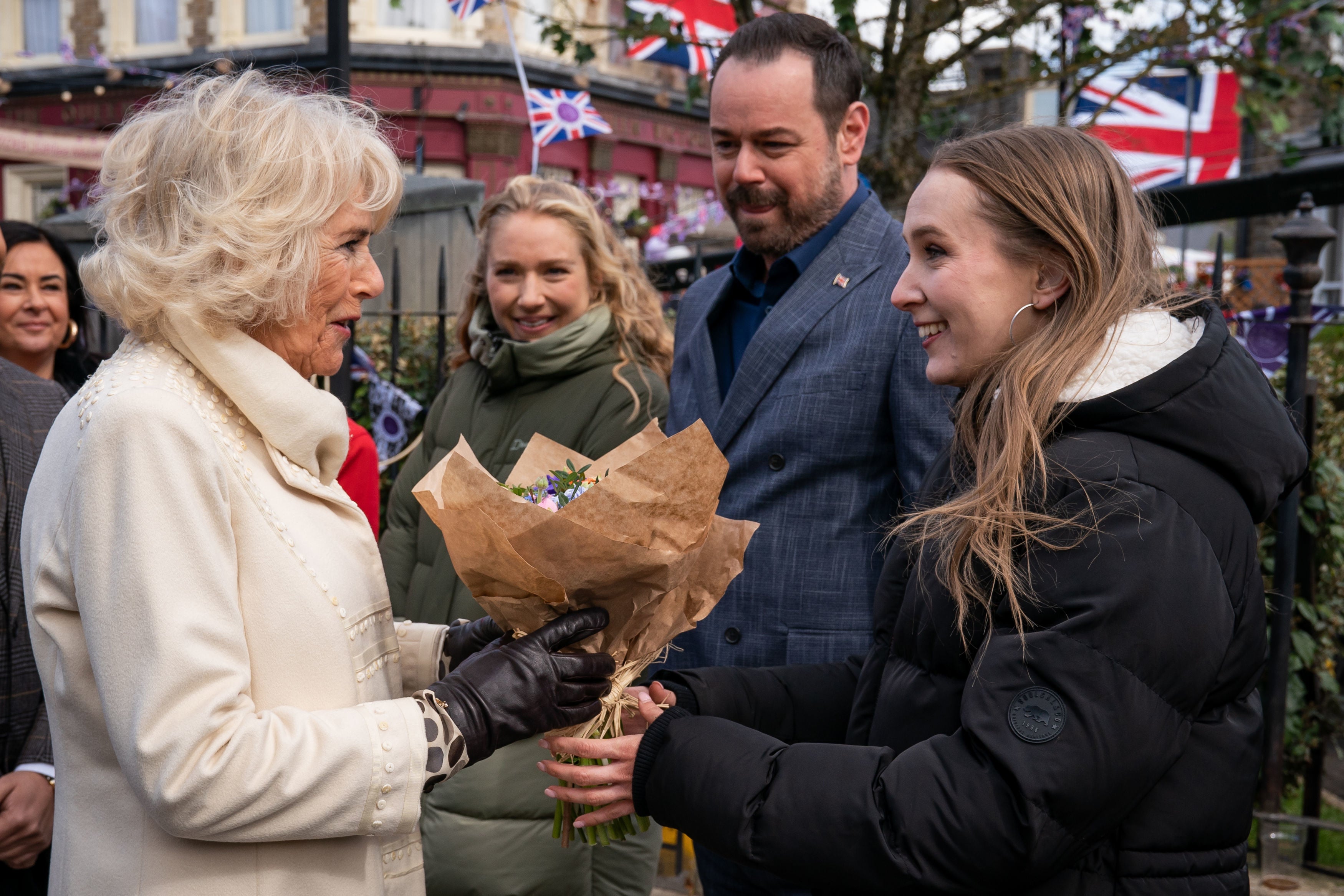 The Duchess of Cornwall meets Danny Dyer and Rose Ayling-Ellis (Aaron Chown/PA)