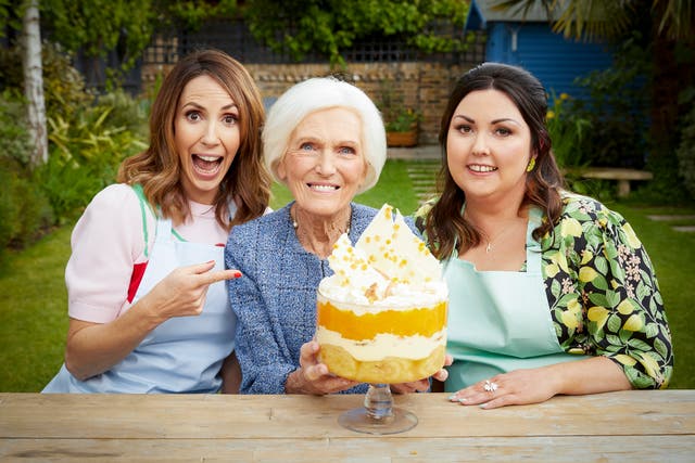 Royalty Dame Mary Berry, Platinum Pudding Competition winner Jemma Melvin and The One Show host Alex Jones (Nicky Johnston/PA)