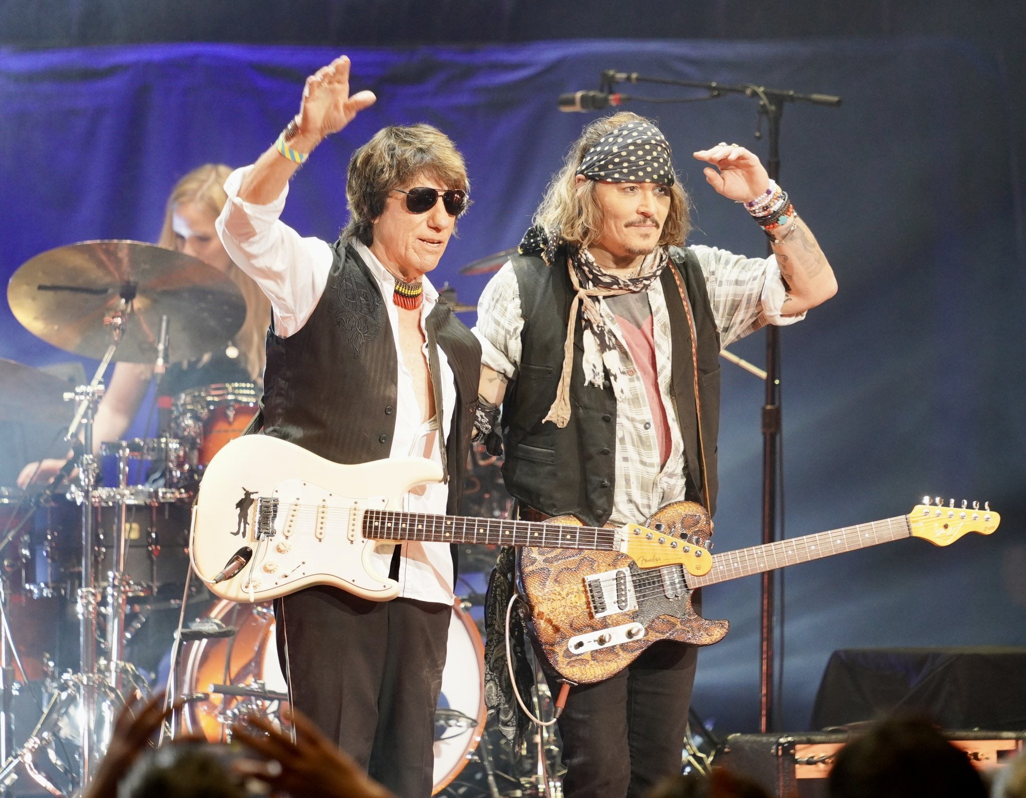 Mr Depp has joined musician Jeff Beck on his UK tour this week, appearing on stage to sing with him at various venues across the UK (Raph Pour-Hashemi/PA)