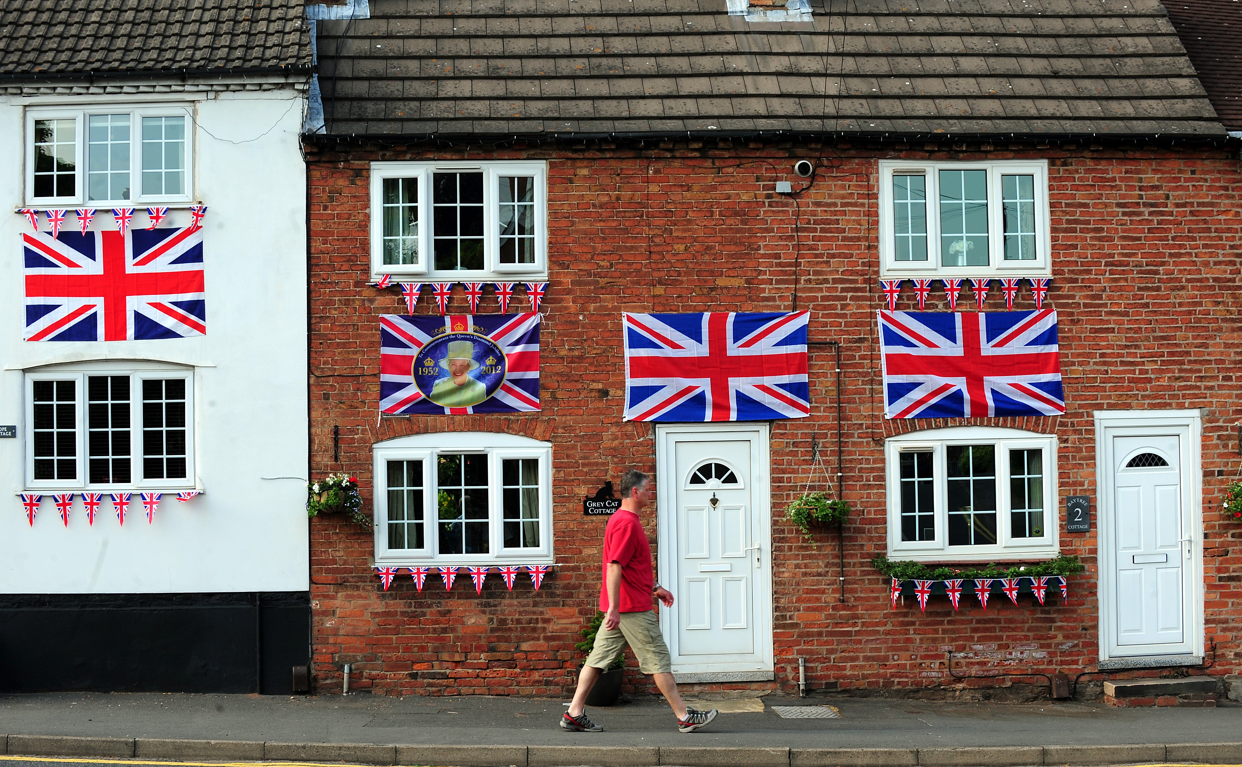 A house in Kegworth, Leicestershire hangs out Union Jack flags in preparation for the Diamond Jubilee celebrations.