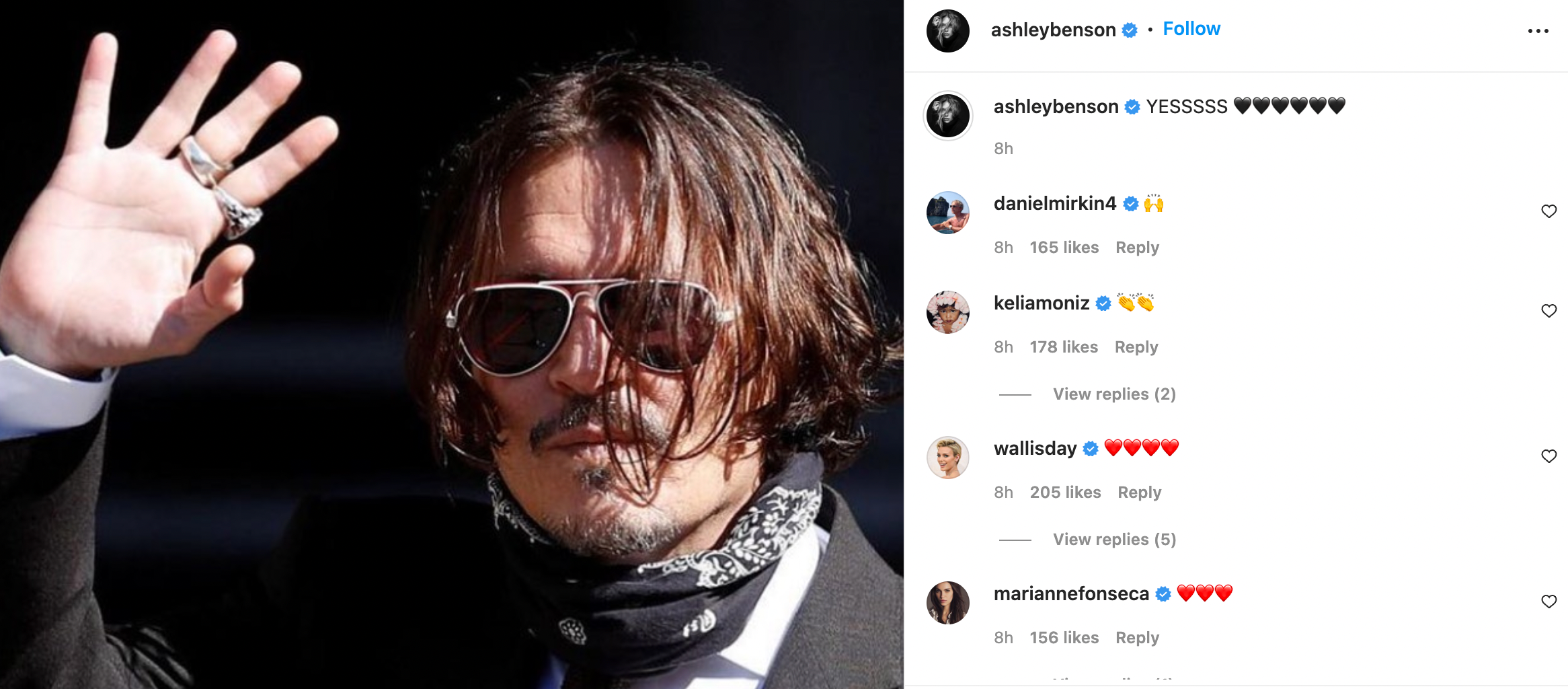 Ashley Benson shows her support for Johnny Depp