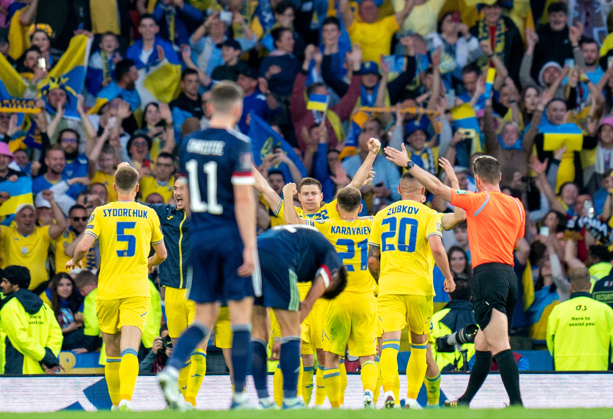 Ukraine celebrate at Hampden Park