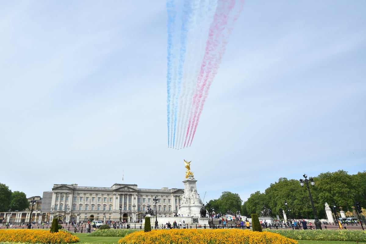 The aircraft taking part in the six-minute Platinum Jubilee flypast