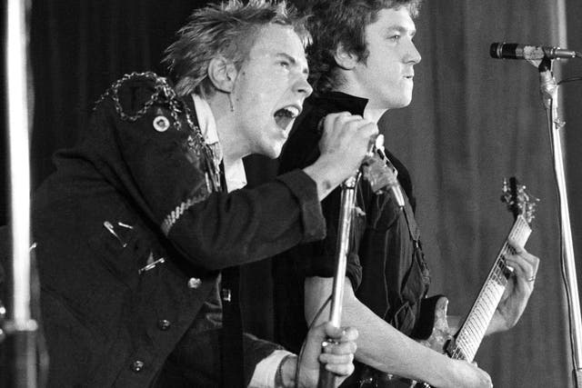 <p>Johnny Rotten (John Lydon) and Steve Jones performing as the Sex Pistols in 1976</p>