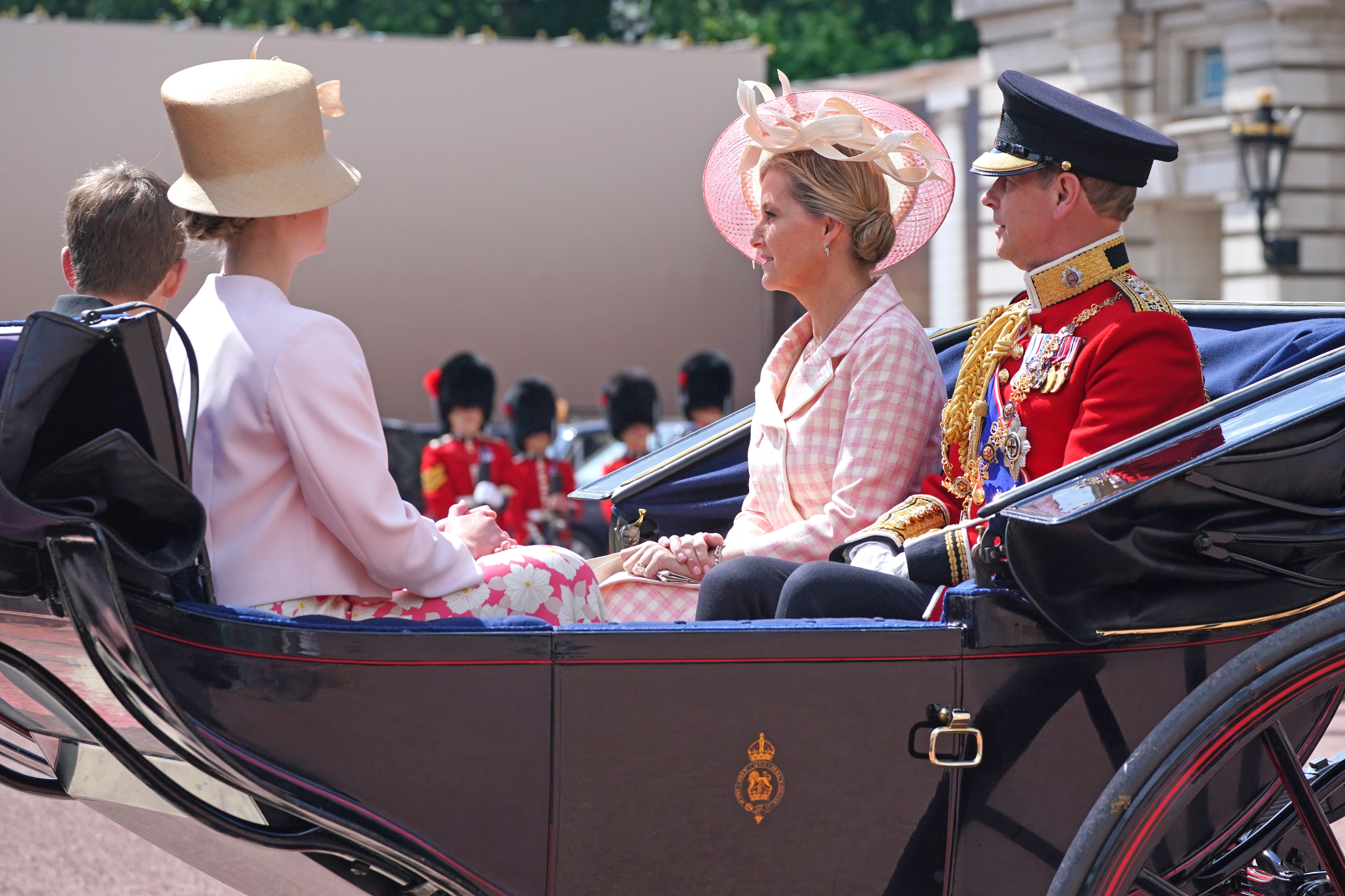The Earl and Countess of Wessex, Viscount Severn and Lady Louise Windsor leave Buckingham Palace for the Trooping the Colour ceremony (Jonathan Brady/PA)