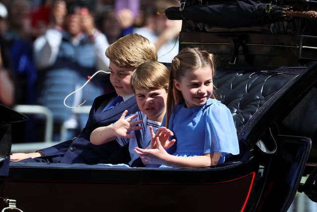 <p>The royal children rode in a carriage along the Mall as a part of their first appearance at the Trooping the Colours parade. </p>