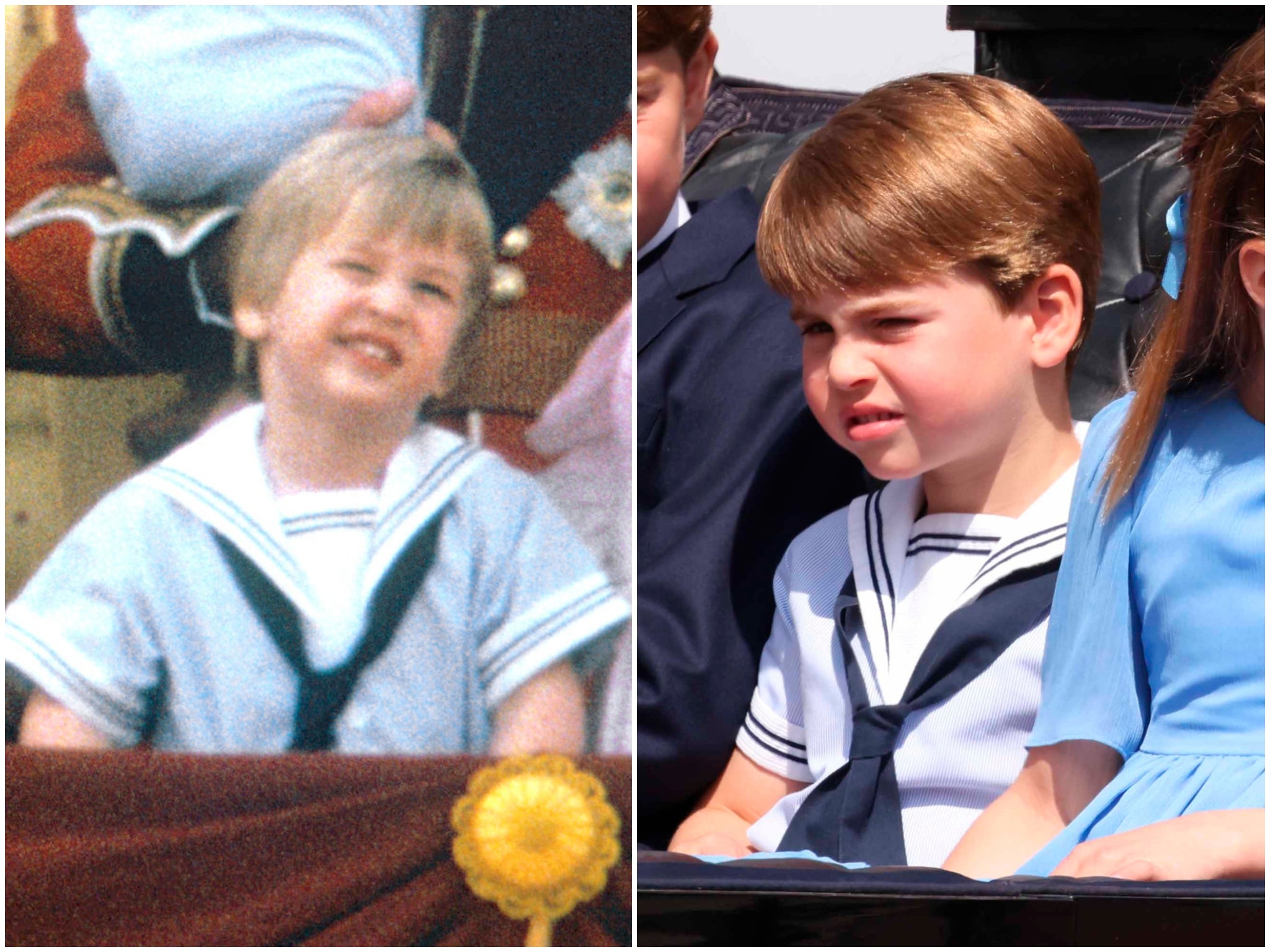 A young Prince William in 1985 (left) and his youngest son, Prince Louis, at the Trooping the Colour 2022 parade