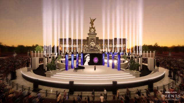 An artist’s impression of the stage outside Buckingham Palace (BBC/PA)