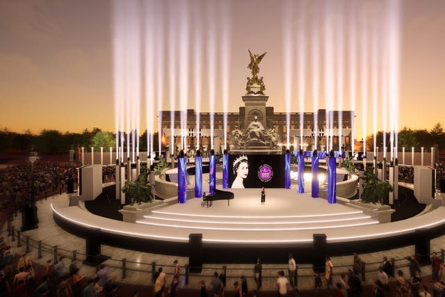 An artist’s impression of the stage outside Buckingham Palace (BBC/PA)