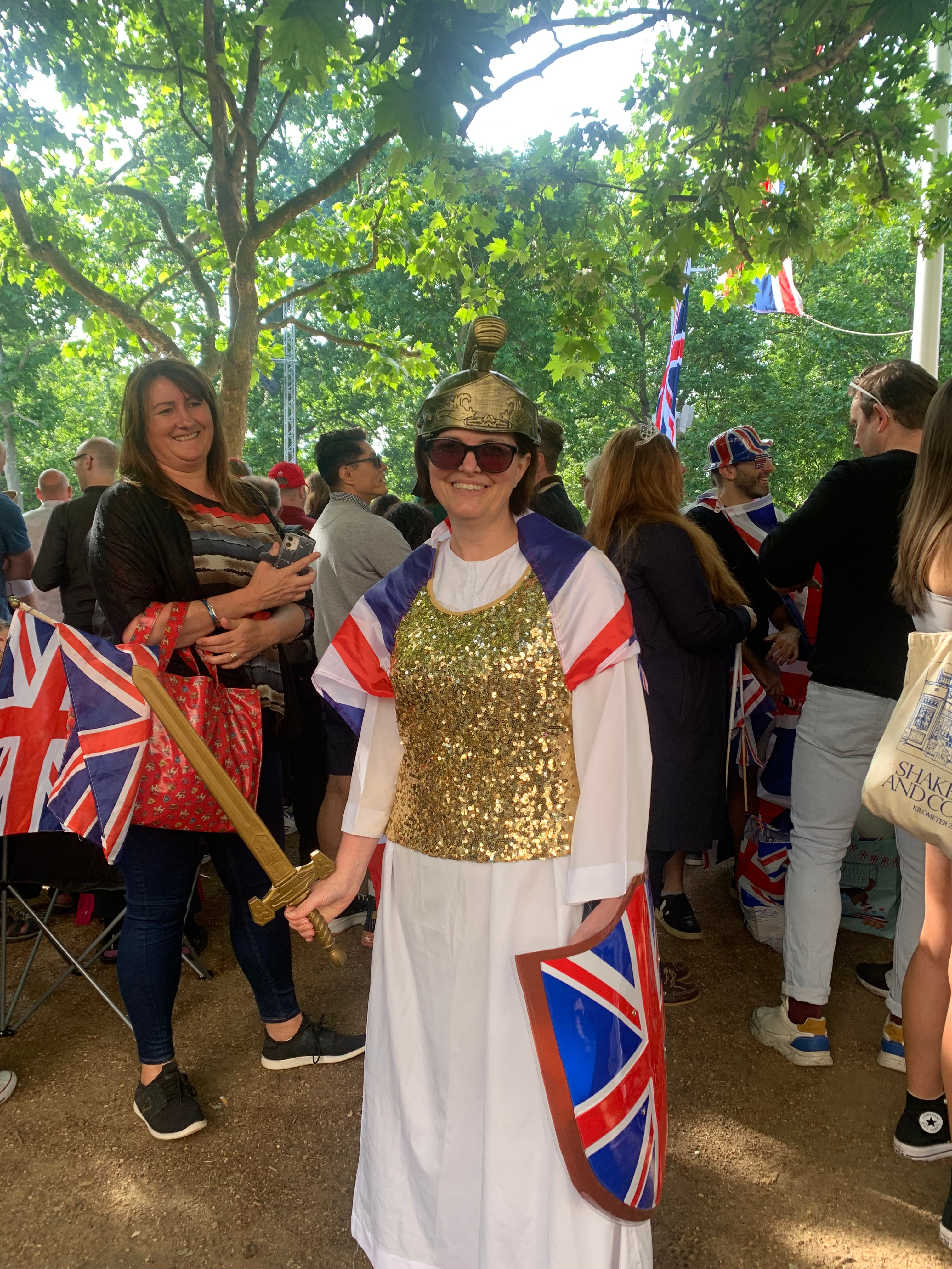 Julie Bennett dressed as Britannia to mark the jubilee celebrations