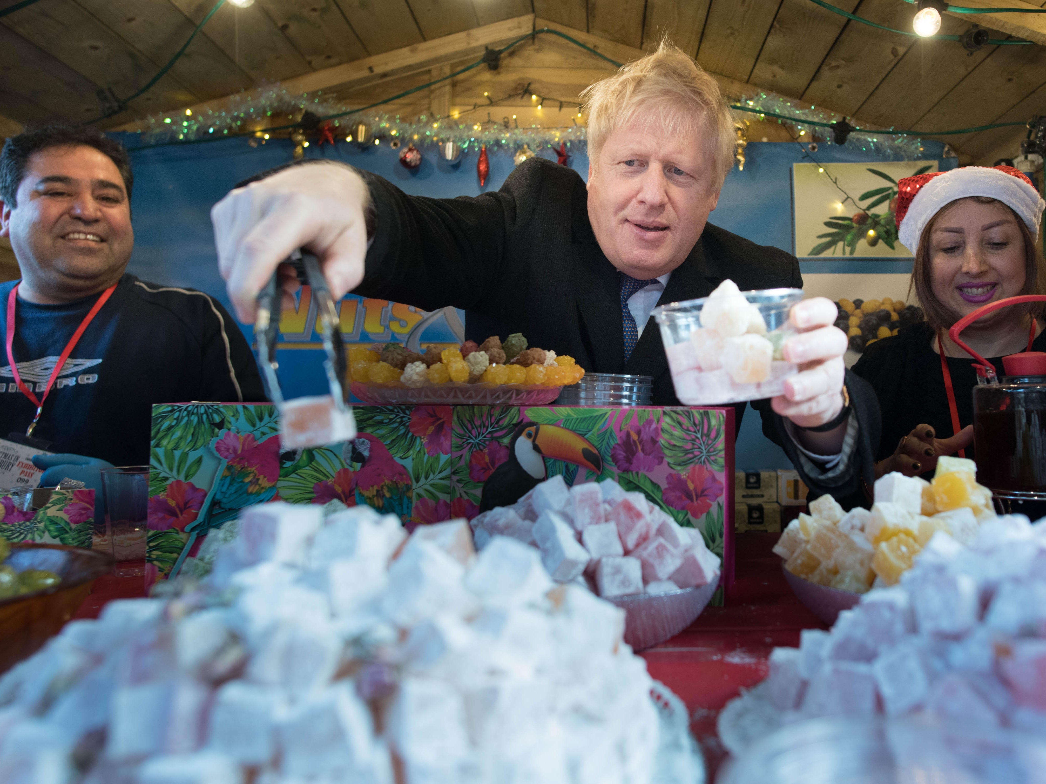 Boris Johnson at a market stall in Salisbury