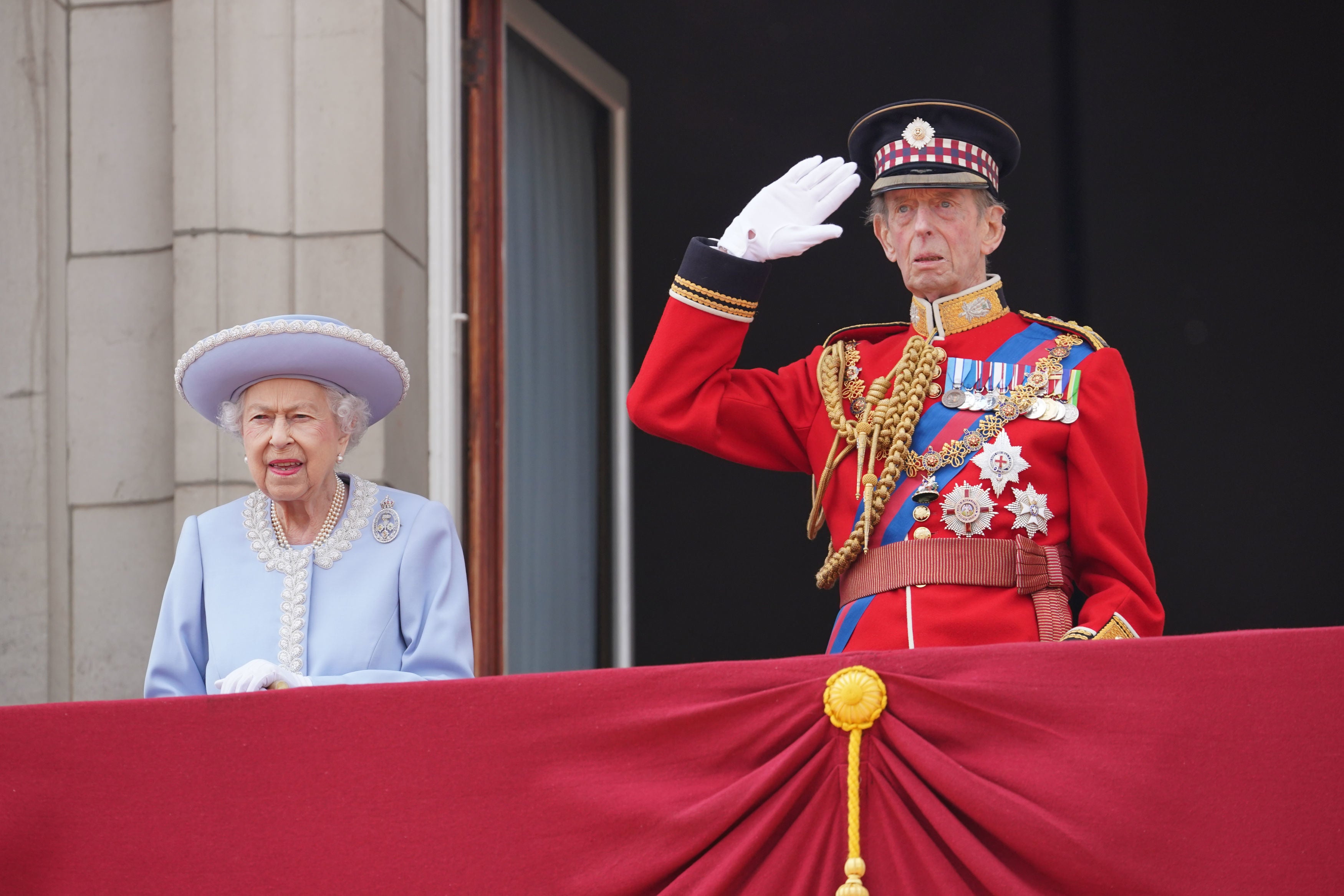 The Queen and the Duke of Kent watch the Royal Procession (Jonathan Brady/PA)