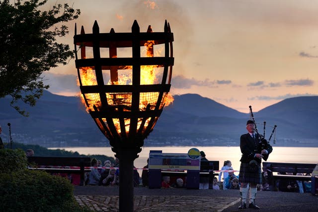 A Platinum Jubilee beacon is lit on Lyle Hill, Greenock (Andrew Milligan/PA)