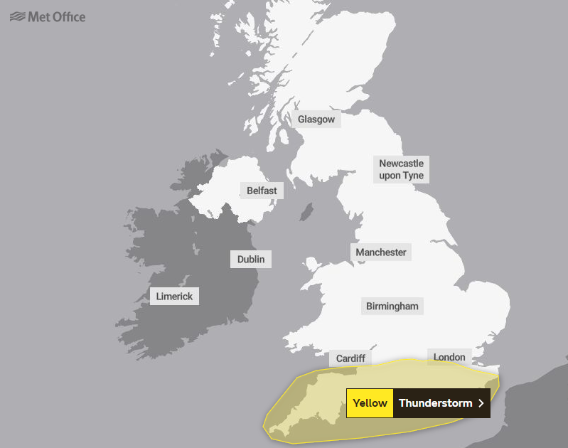 The Met Office has issued a warning for thunderstorms on Saturday, June 4