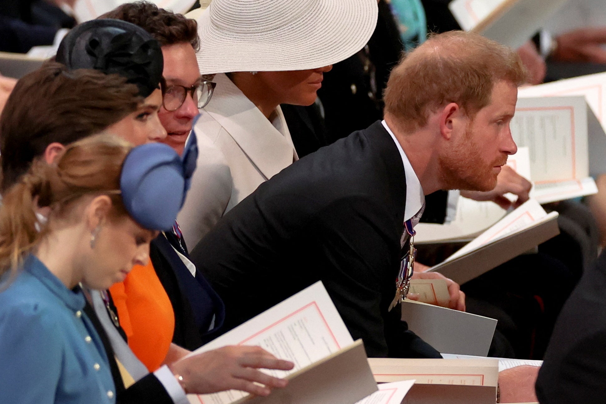 The Duke of Sussex (centre) and Princess Beatrice attend the National Service of Thanksgiving at St Paul’s Cathedral