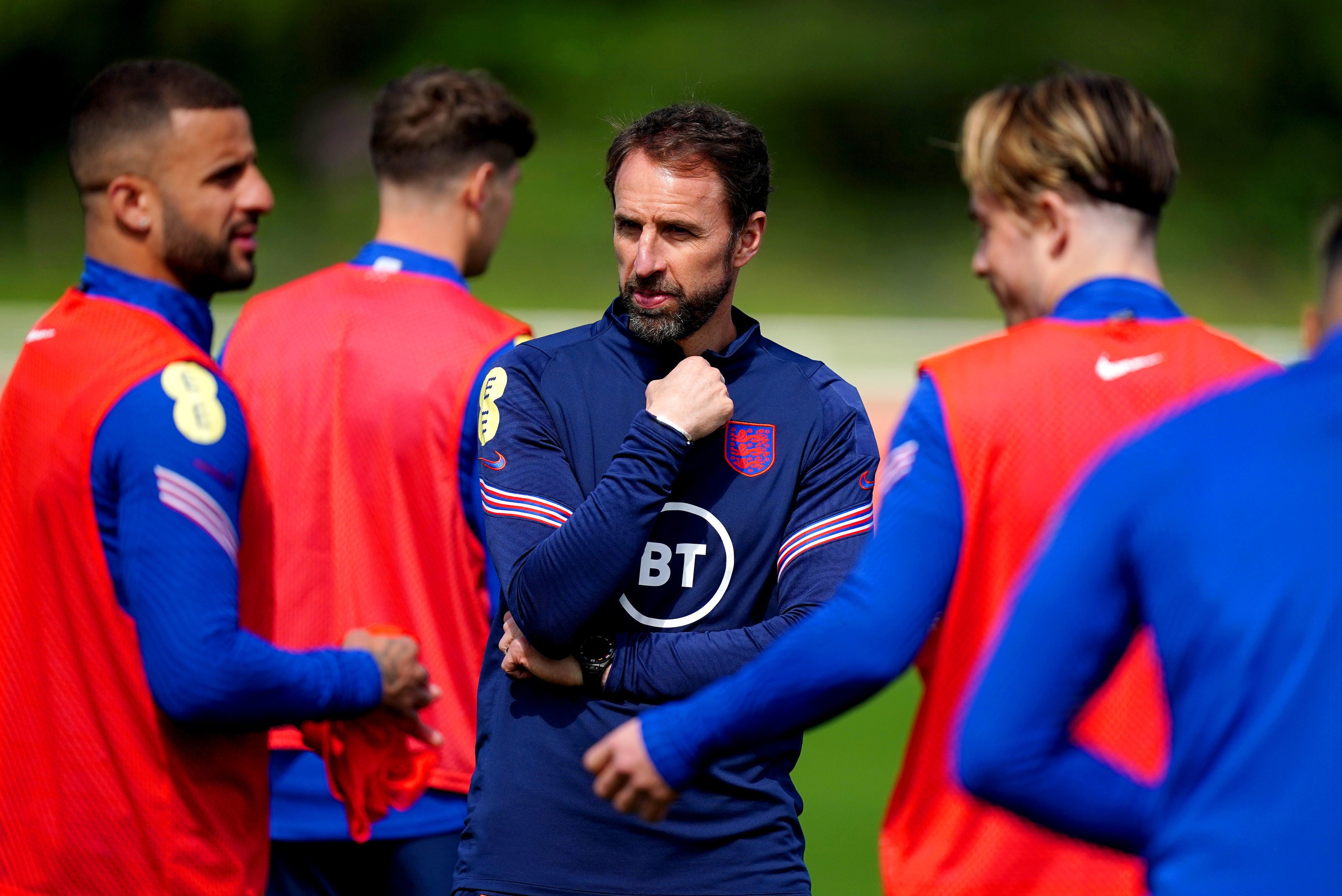Gareth Southgate oversees training at St George’s Park on Friday