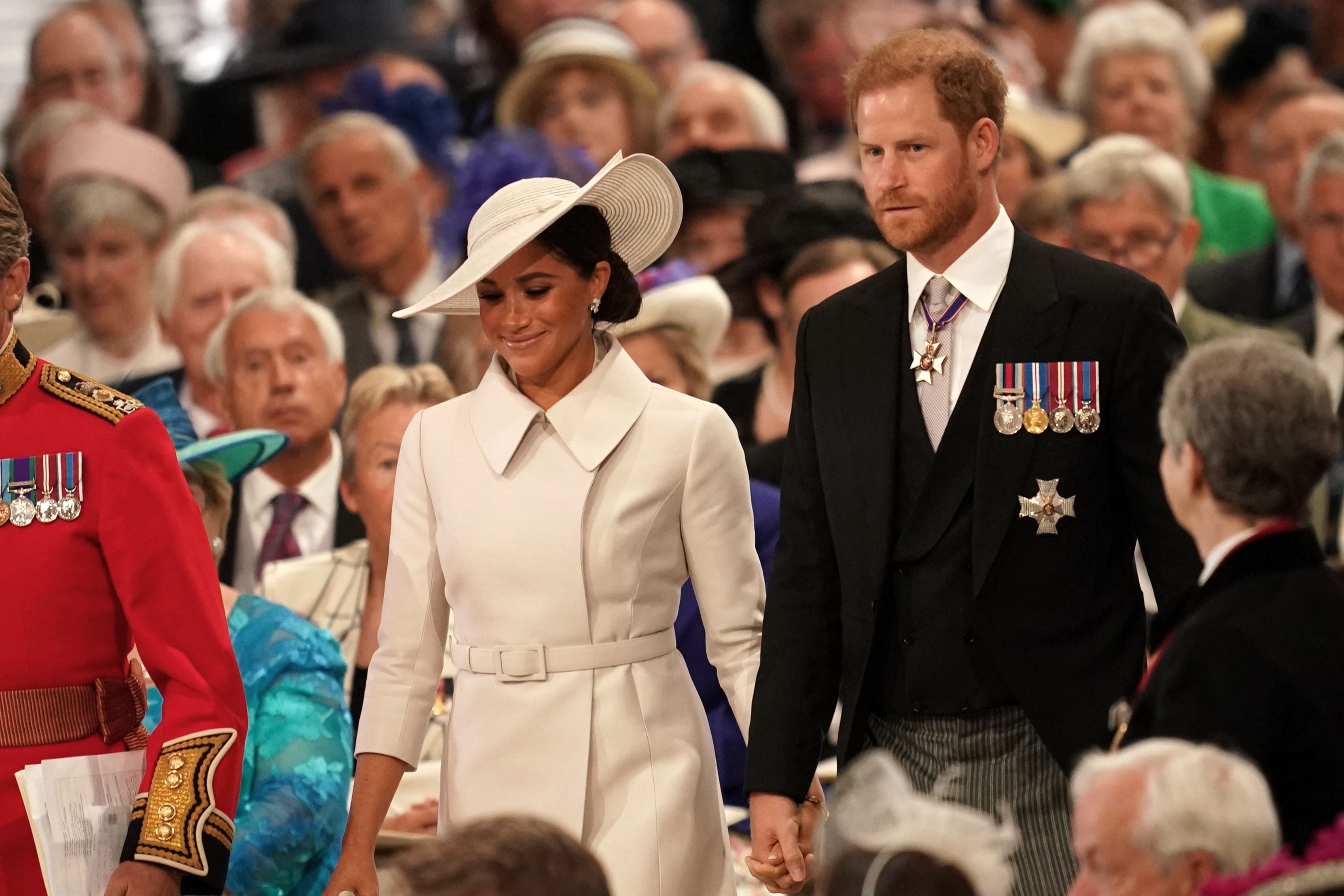 Prince Harry and Meghan Markle arrive for the service at St Paul’s Cathedral