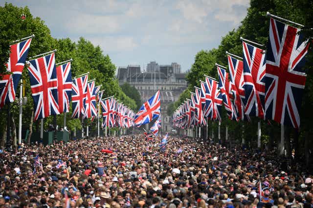Members of the public fill the Mall before a flypast during the Trooping the Colour (Daniel Leal/PA)