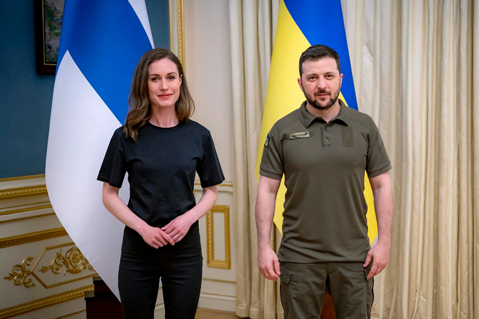 Sanna Marin with Ukrainian president Volodymyr Zelensky