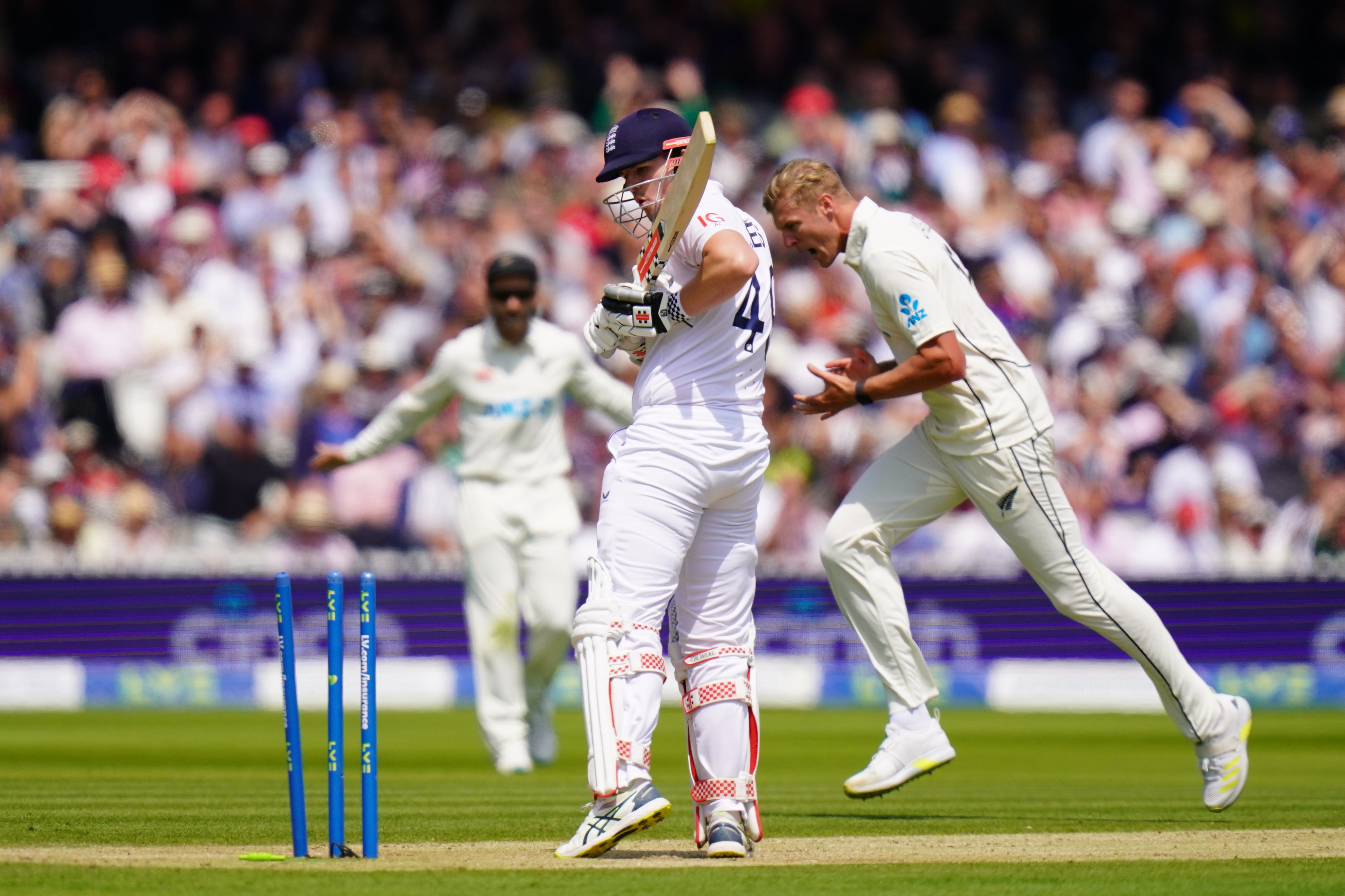England’s Alex Lees was dismissed by Kyle Jamieson (Adam Davy/PA)
