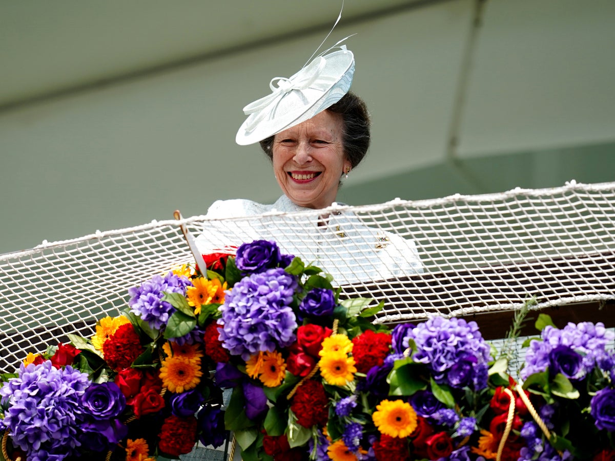 Anne grinning from ear to ear as she attends Epsom Derby Day in Queen’s absence