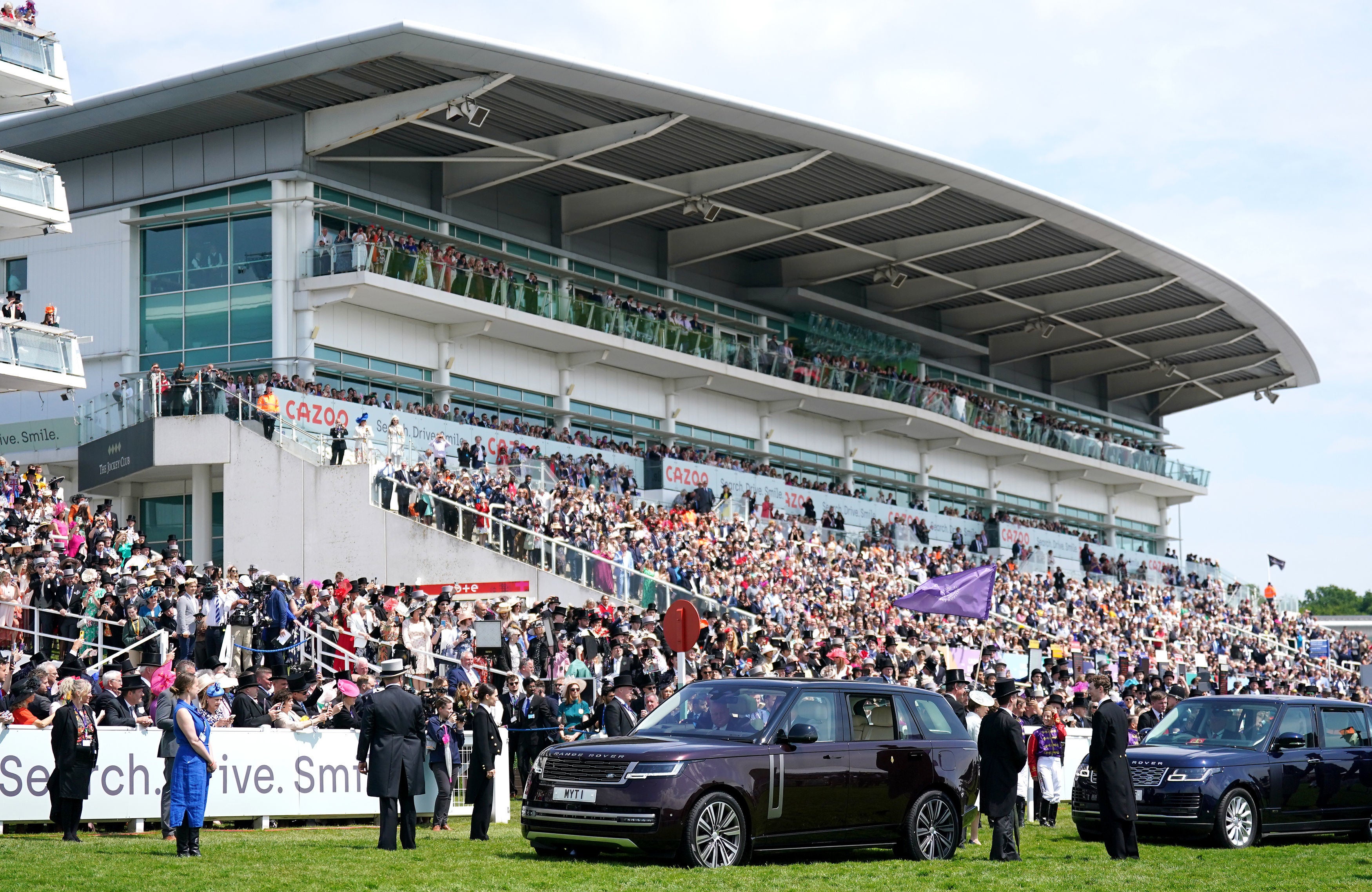 The Princess Royal arrives on Derby Day during the Cazoo Derby Festival 2022 at Epsom Racecourse