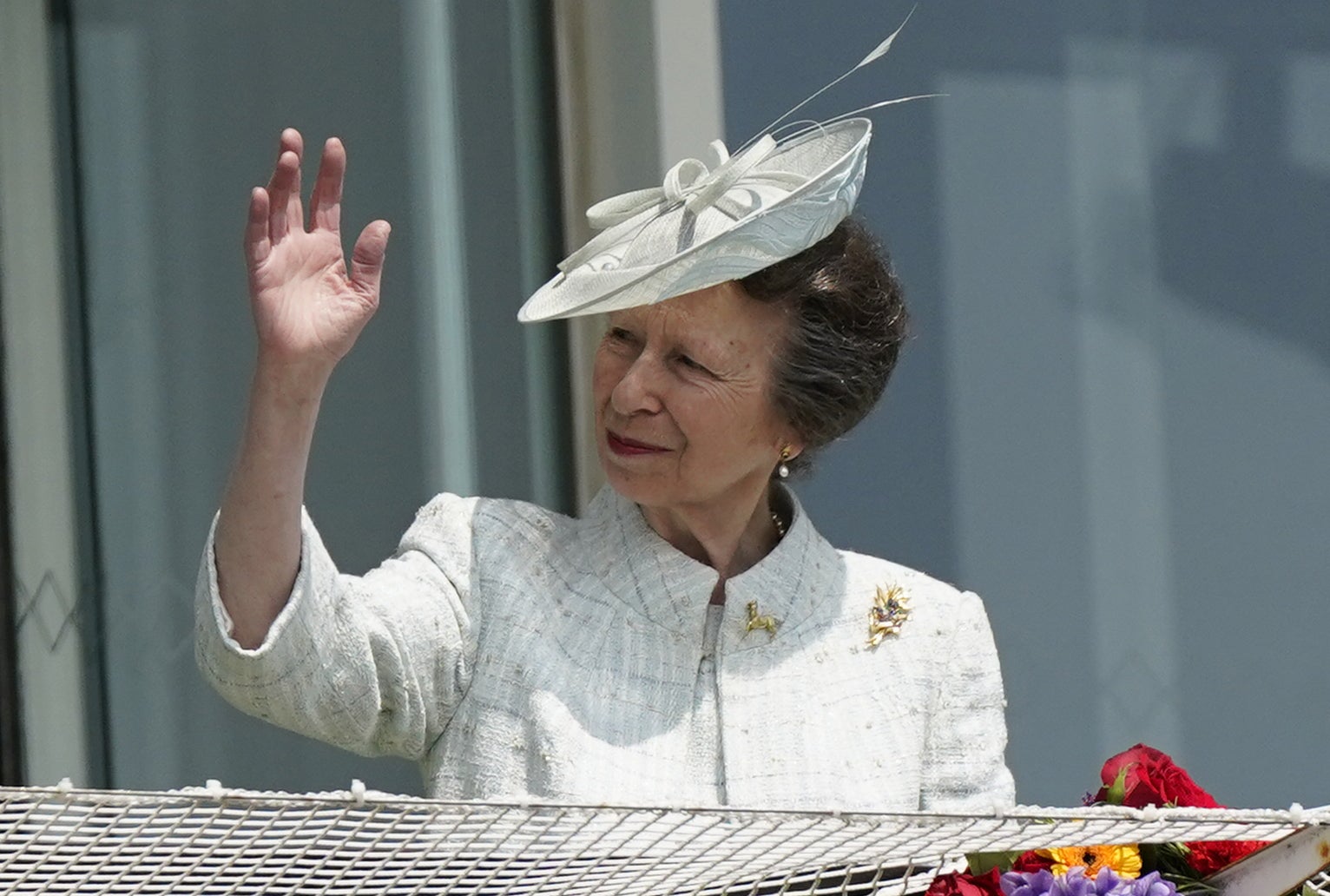 The Princess Royal waves to the crowd on Derby Day (Andrew Matthews/PA)
