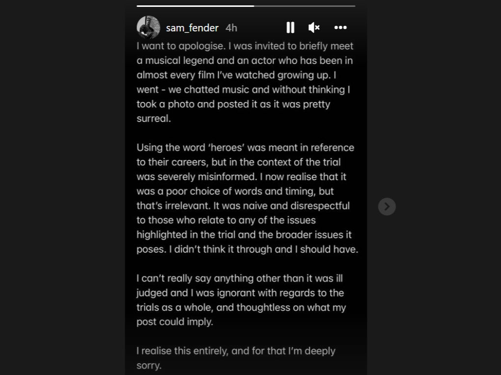 Fender’s Instagram apology in full