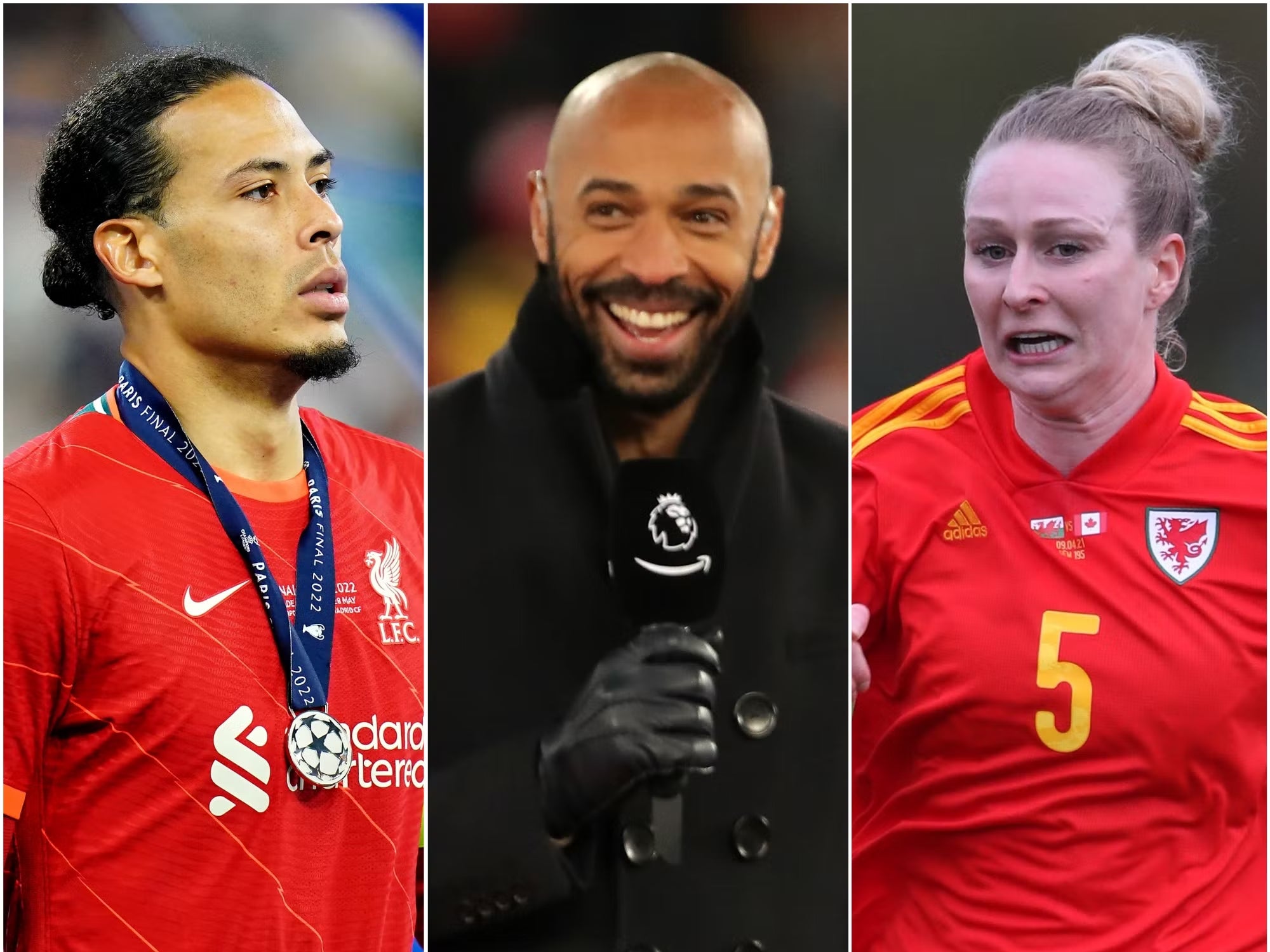 Virgil Van Dijk (left), Thierry Henry (centre) and Rhiannon Roberts (Adam Davy/Richard Sellers/Nick Potts/PA)