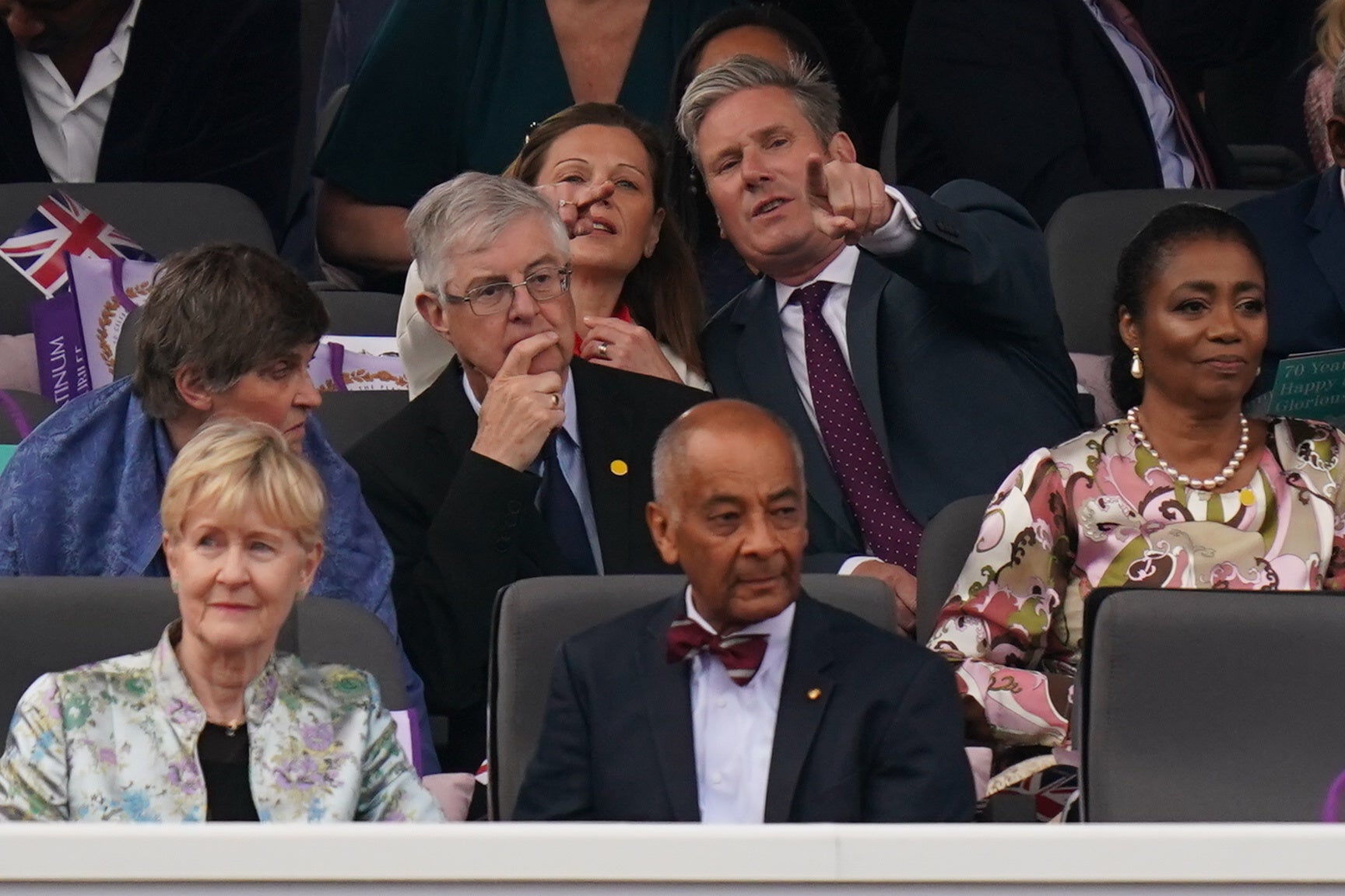 (left) Wales's First Minister Mark Drakeford and wife Clare, Labour leader Keir Starmer and wife Victoria attend the Platinum Party at the Palace