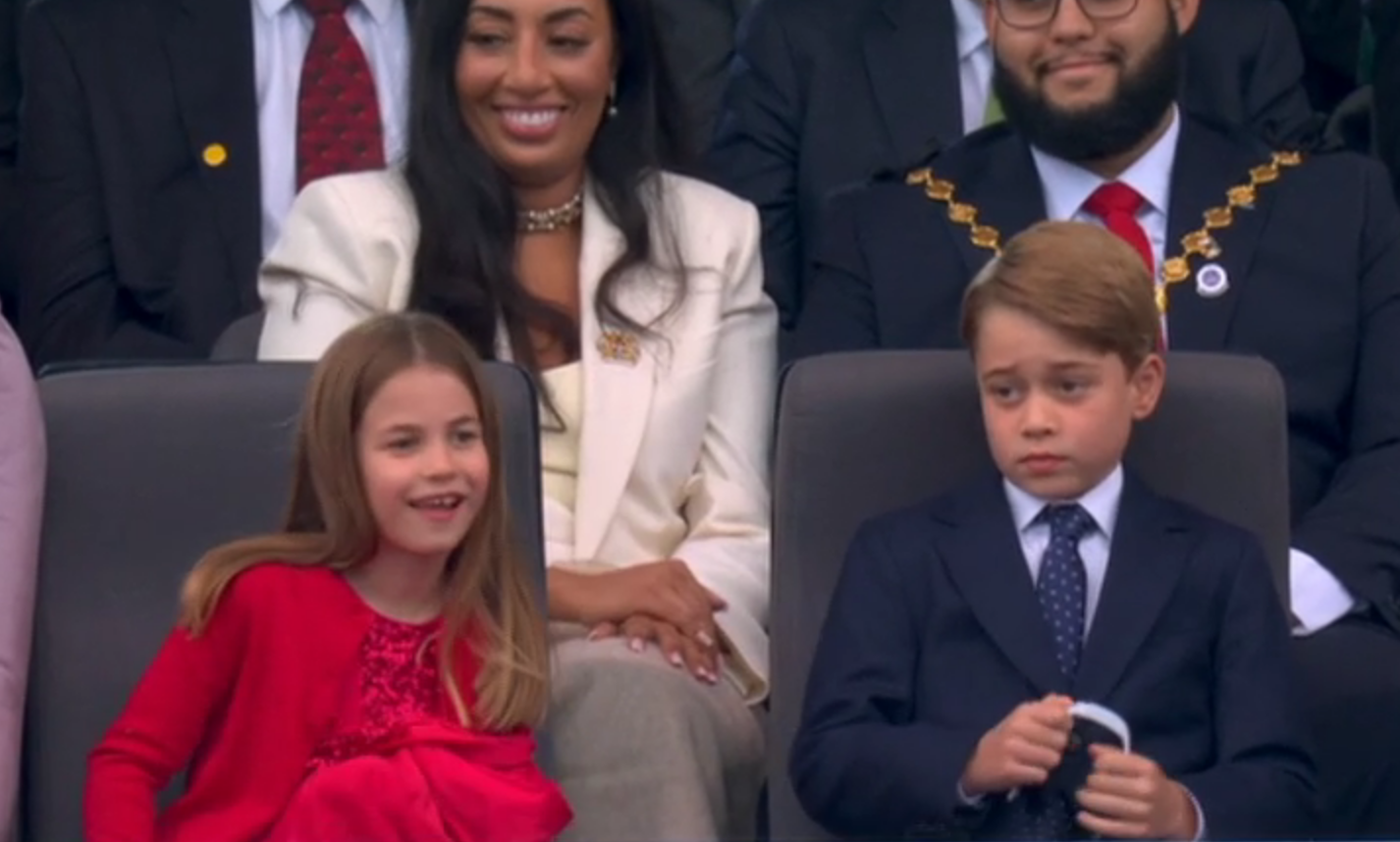 Princess Charlotte and Prince George take their seats at the Platinum Party at the Palace