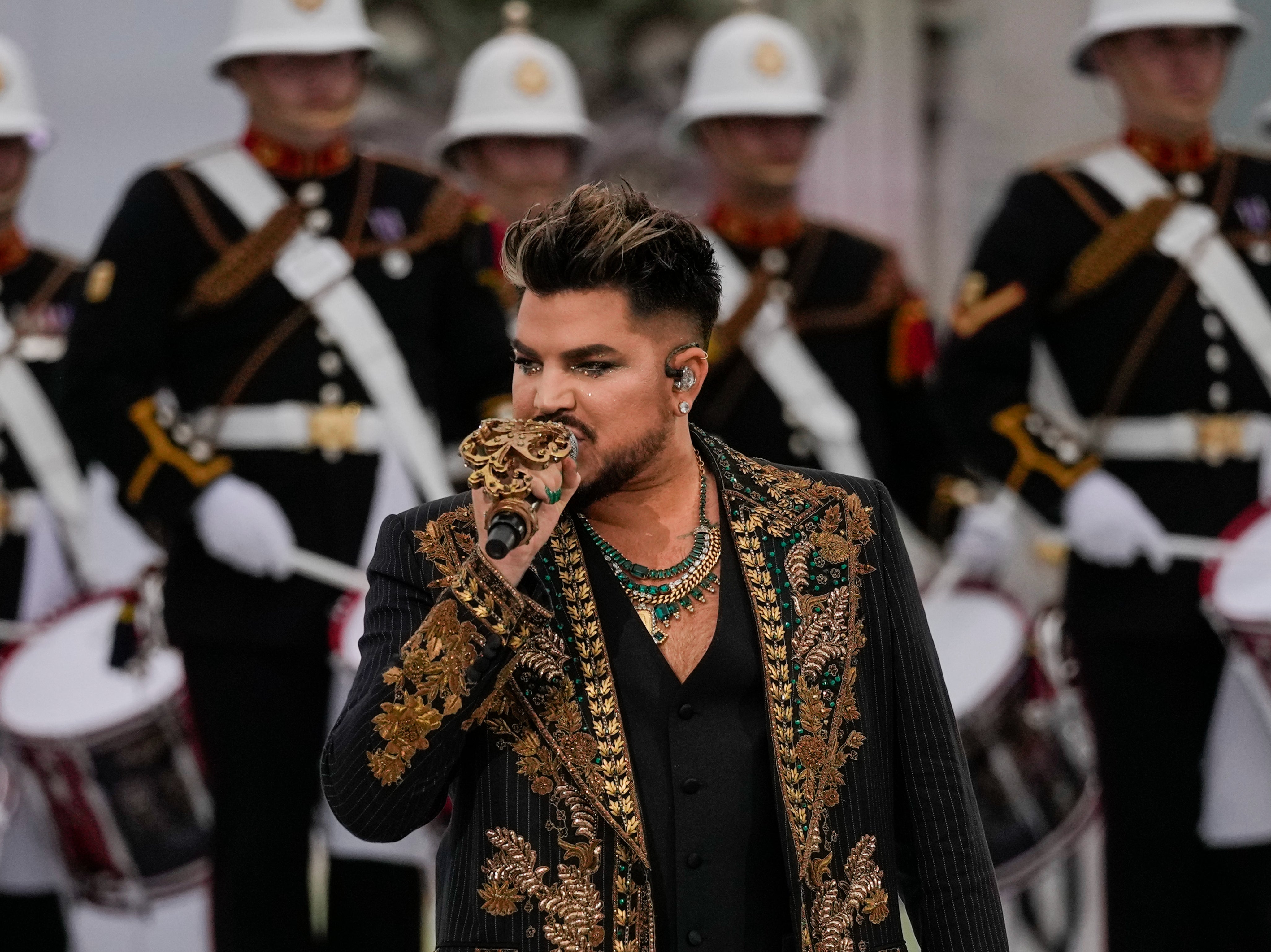 Adam Lambert and Queen opening the jubilee concert with a performance of ‘We Will Rock You’