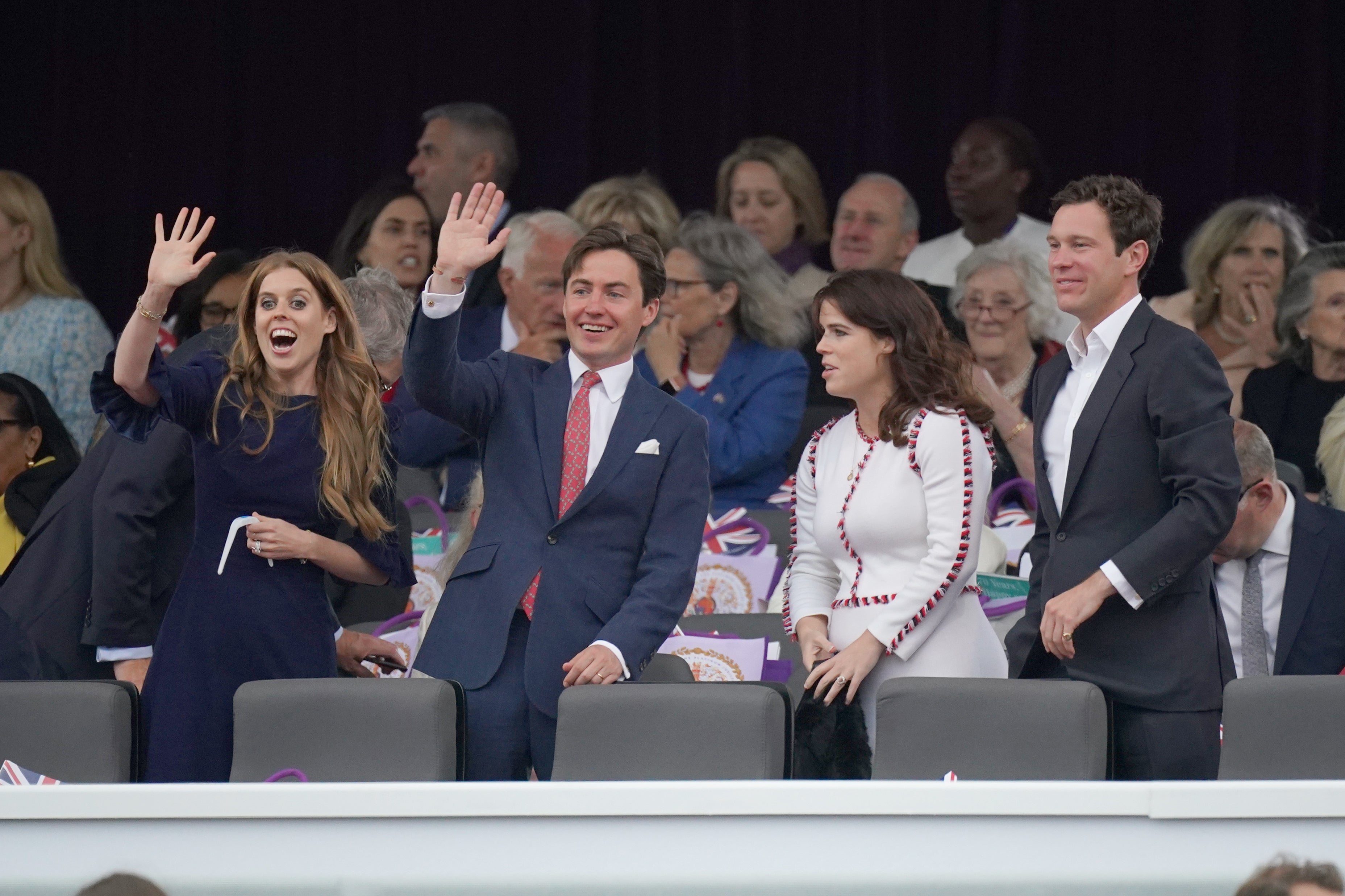 Princess Beatrice, Edoardo Mapelli Mozzi, Princess Eugenie and Jack Brooksbank take their seats (Yui Mok/PA)
