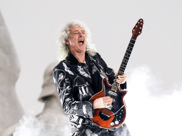 <p>Brian May opening the platinum jubilee concert outside Buckingham Palace</p>