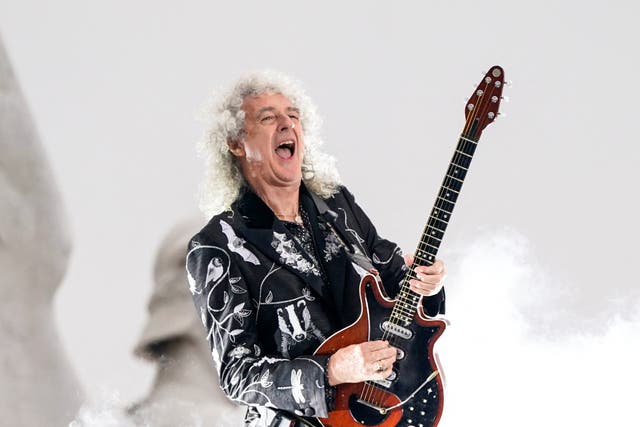 <p>Brian May opening the platinum jubilee concert outside Buckingham Palace</p>