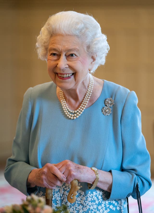 Queen Elizabeth II during a reception in the Ballroom of Sandringham House, which is the Queen’s Norfolk residence, with representatives from local community groups to celebrate the start of the Platinum Jubilee (PA)