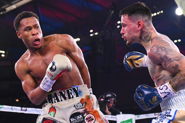 <p>Devin Haney (left) was able to hit and not get hit for most of his fight against George Kambosos Jr</p>