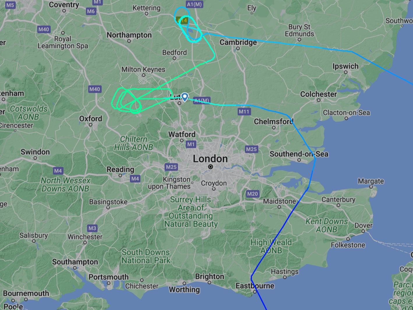Holding patterns: the flight path of a Wizz Air plane from Romania which was eventually diverted to France