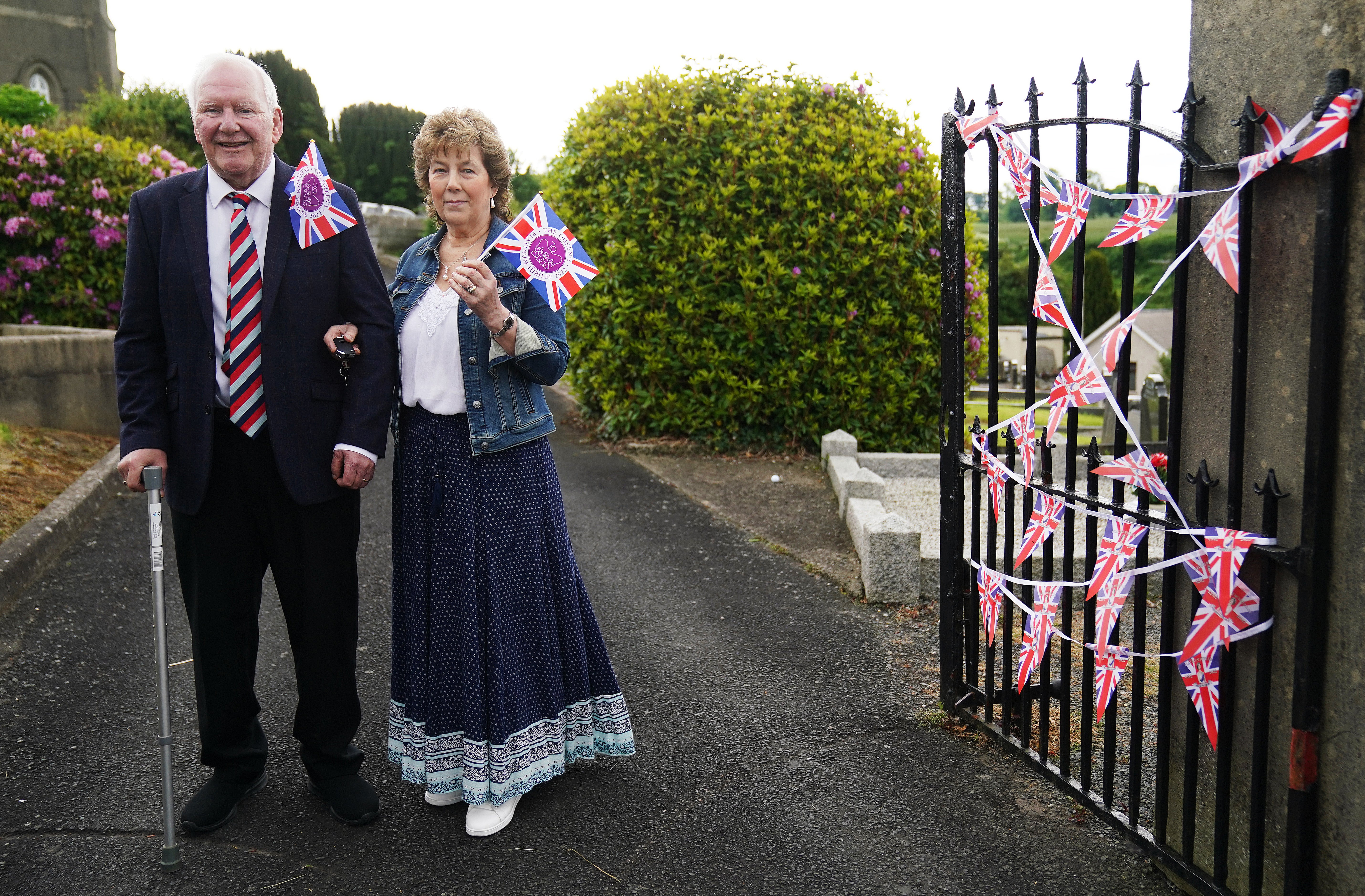 George McGaffin and his wife Lorna attend a picnic at St Bartholomew’s Parish Church, Newry, as part of the Big Jubilee Lunch (Brian Lawless/PA)