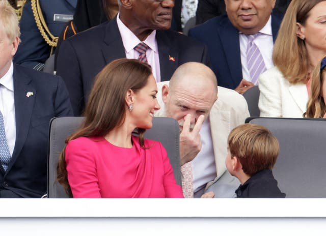 The Duchess of Cambridge, Prince Louis and Mike Tindall (Chris Jackson/PA)