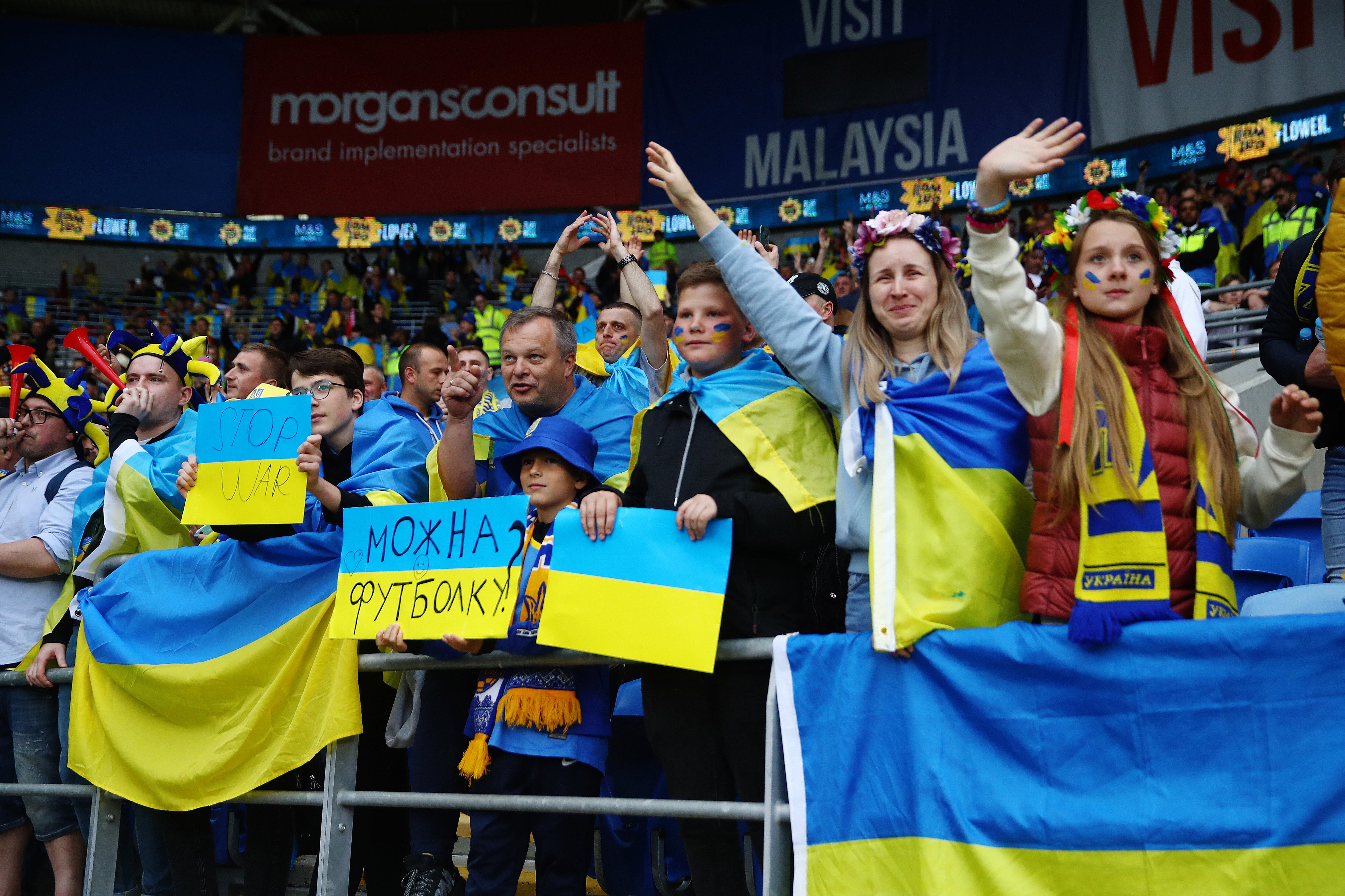 Ukraine fans show their support in Cardiff