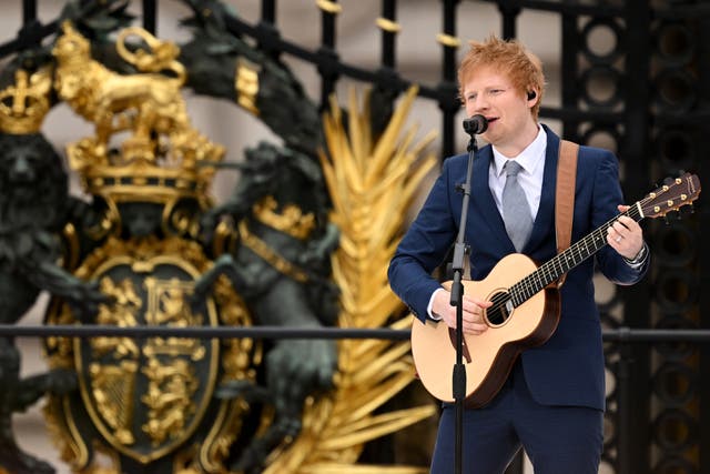Ed Sheeran performs during the Platinum Jubilee Pageant in front of Buckingham Palace, London, on day four of the Platinum Jubilee celebrations. (Leon Neal/PA)