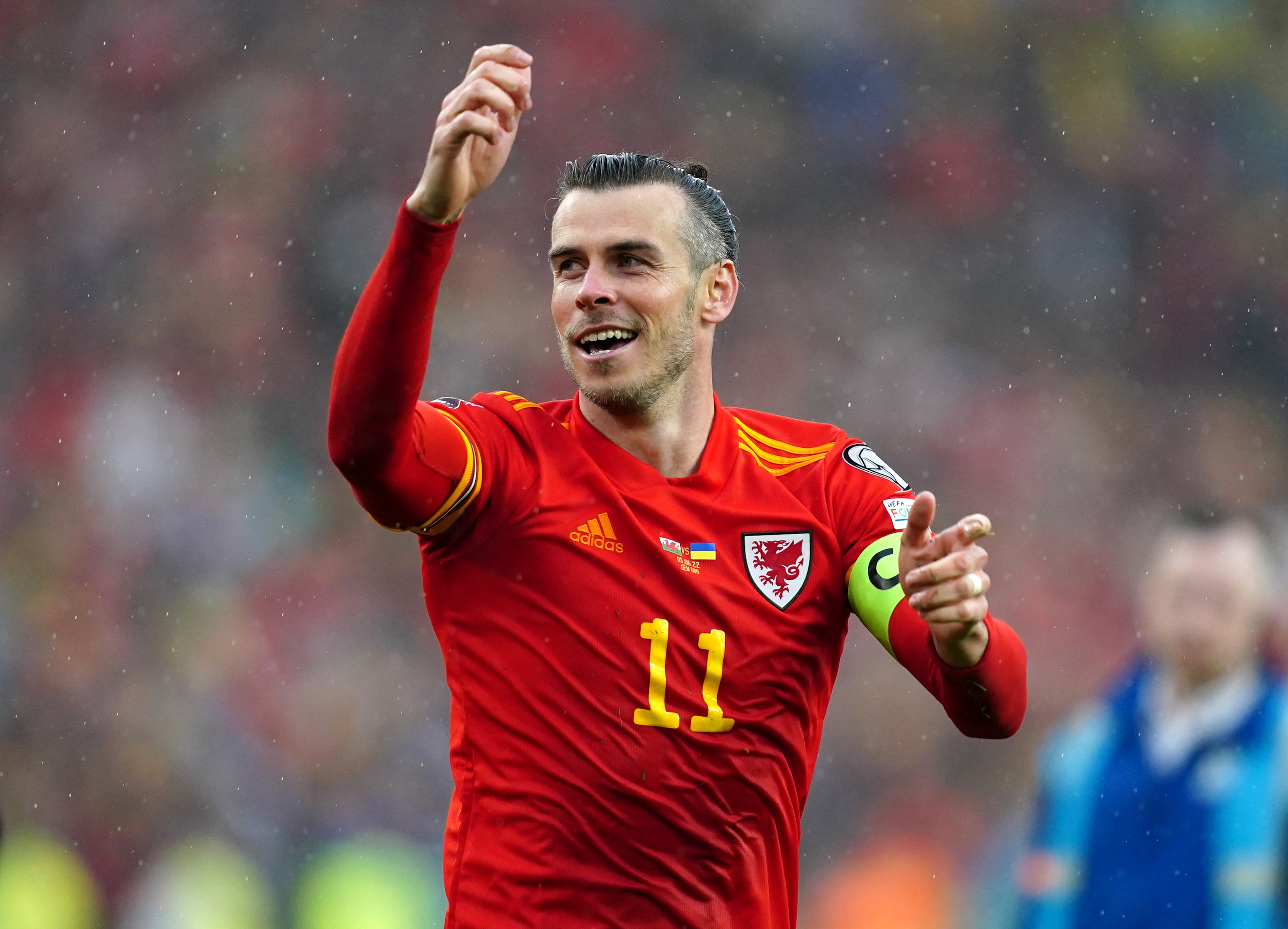 Gareth Bale celebrates Wales’ qualification for the 2022 World Cup (David Davies/PA)