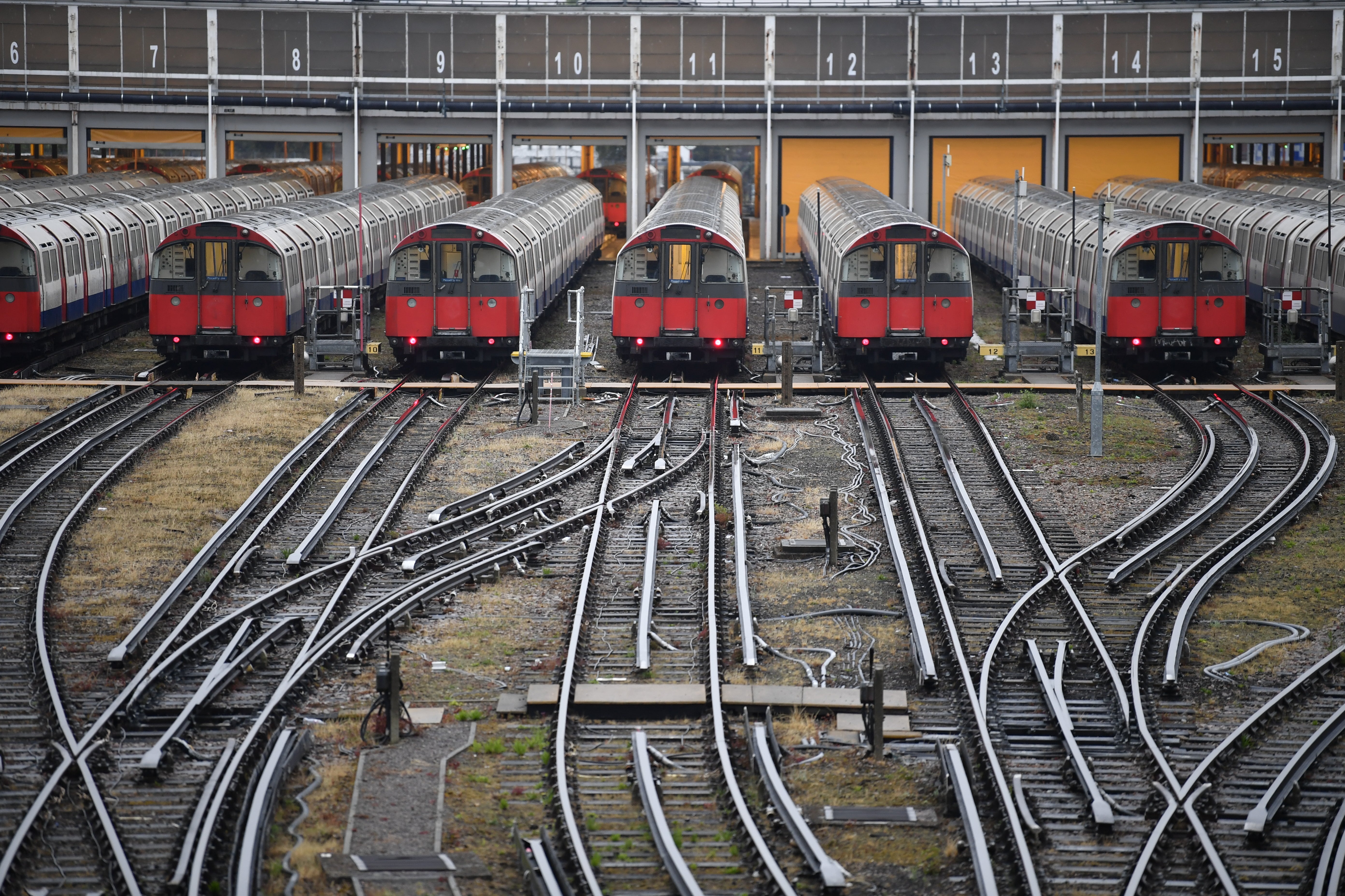 Piccadilly line trains parked up at a depot in west London (Beresford Hodge/PA)