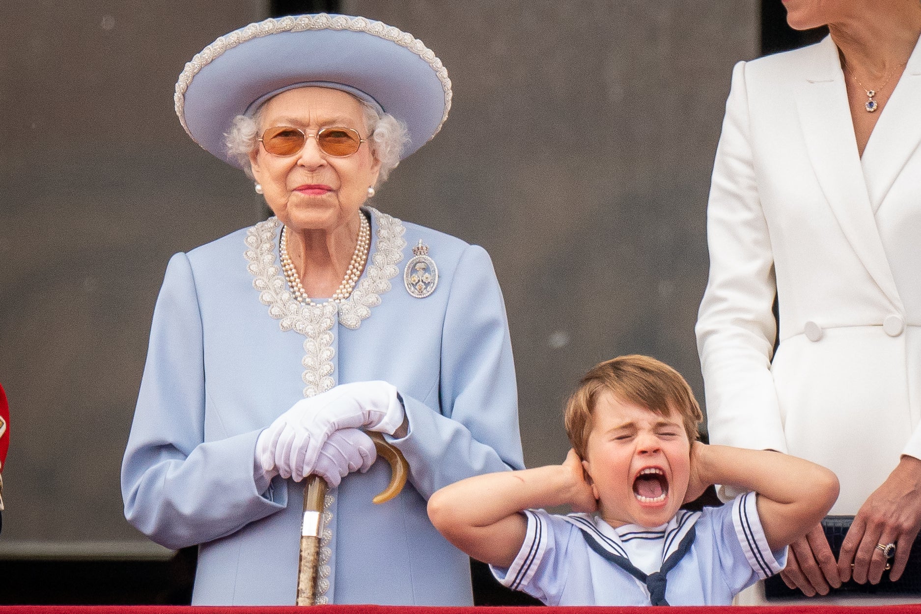 Queen Elizabeth II and Prince Louis on the balcony of Buckingham Palace after the Trooping the Colour ceremony at Horse Guards Parade, central London, as the Queen celebrates her official birthday, on day one of the Platinum Jubilee celebrations. Picture date: Thursday June 2, 2022 (Aaron Chown/PA)