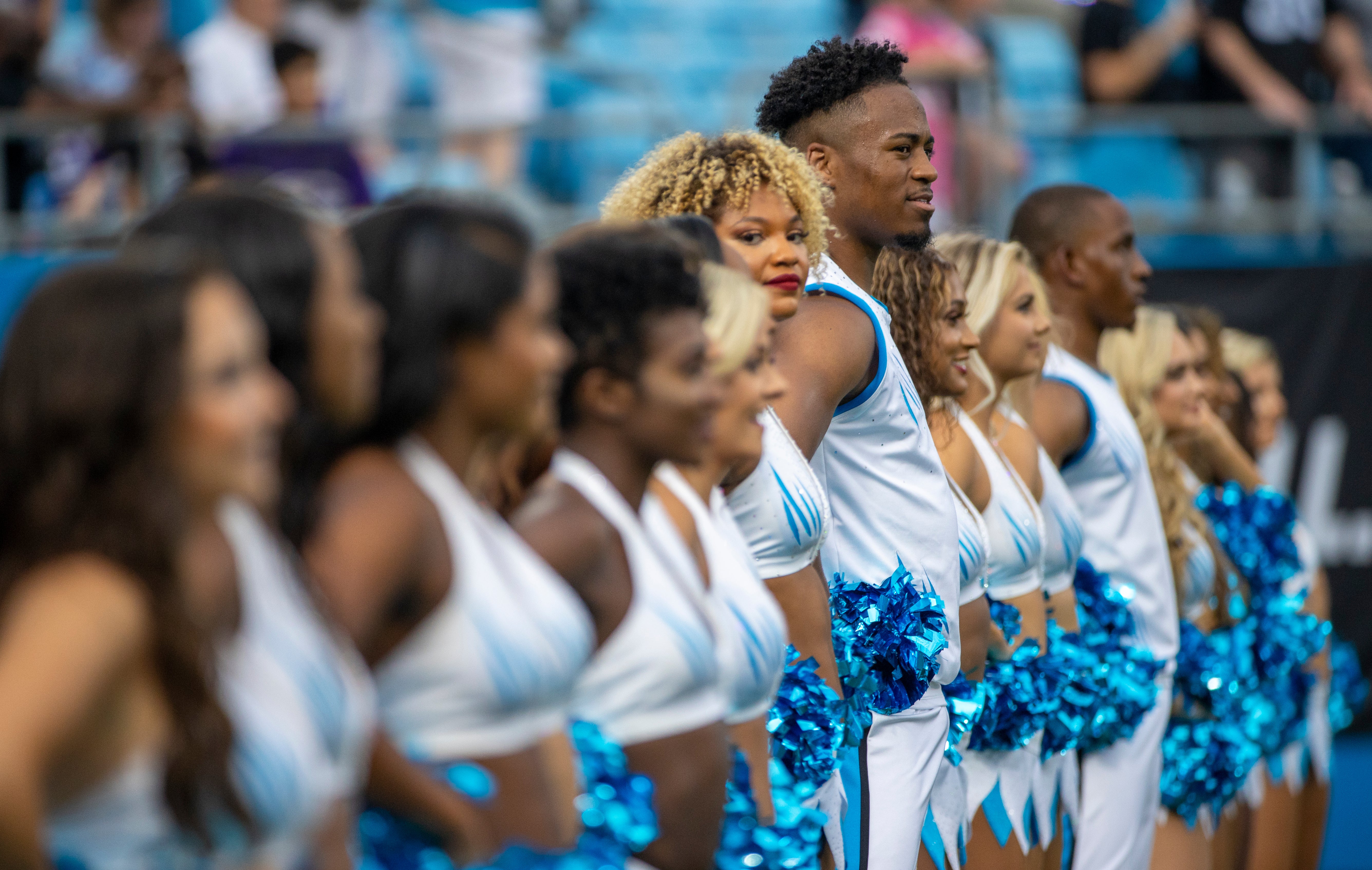 Carolina Panthers cheerleaders, pictured here before a pre-season game, are the highest paid in the NFL