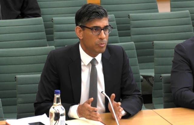 <p>Rishi Sunak answered questions at a Treasury select committee hearing in the House of Commons</p>