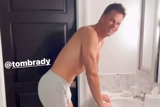 <p>“Are those new underwear?” she asked, while laughing and moving Brady’s towel away from the camera.</p>