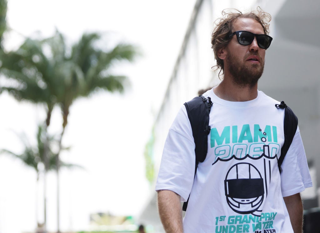 Sebastian Vettel wore a T-shirt highlighting global warming at the Miami Grand Prix