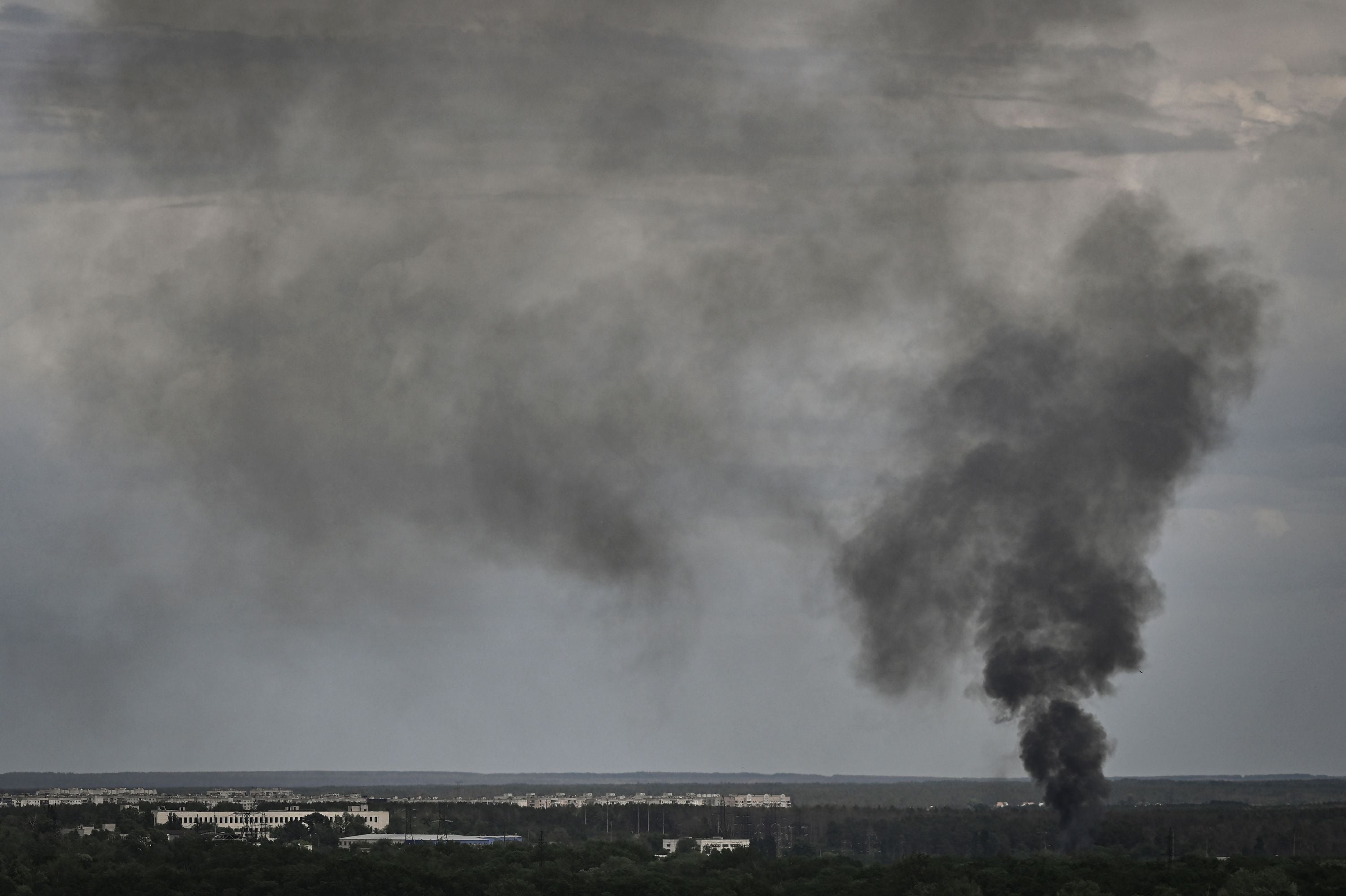 Smoke rises above the city of Sievierodonetsk earlier this month